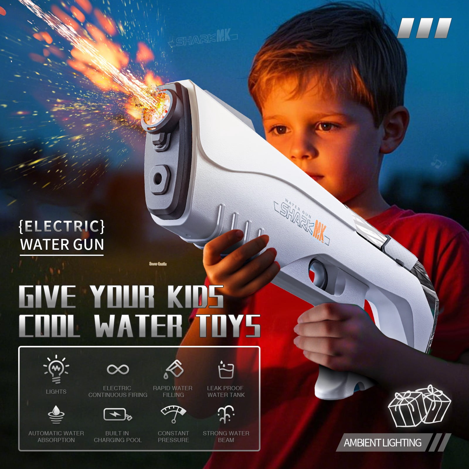 Ultimate Phantom Electric Water Gun: 32-Ft Range, Battery-Powered, Water Tank & LED Lights. Perfect for summer, beach, pool & garden fun. For kids 3+. Great water park gift（Grey）