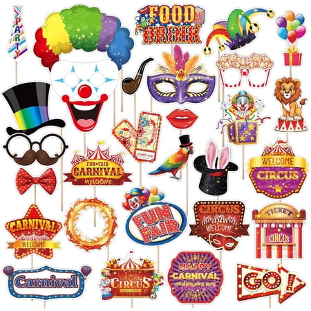Carnival Photo Booth Props 30Pcs Circus Carnival Photo Props - Carnival Theme Party Decorations Selfie Picture Props Circus Photo Booth Props Party Favors