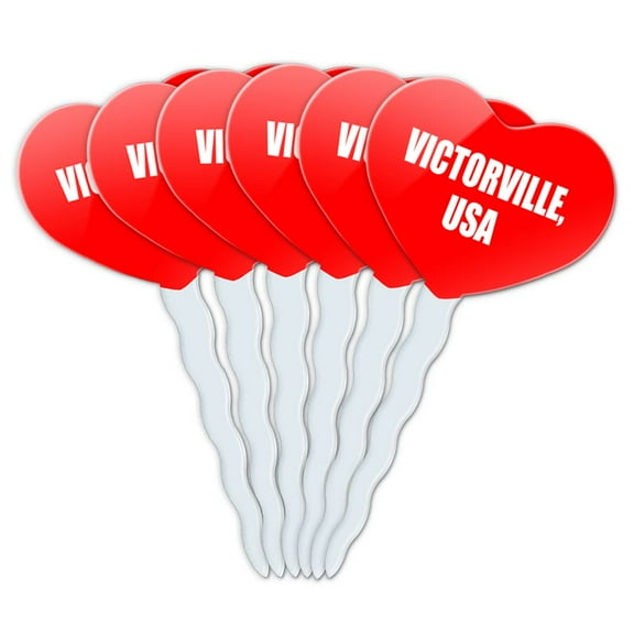 Victorville USA Heart Love Cupcake Picks Toppers - Set of 6