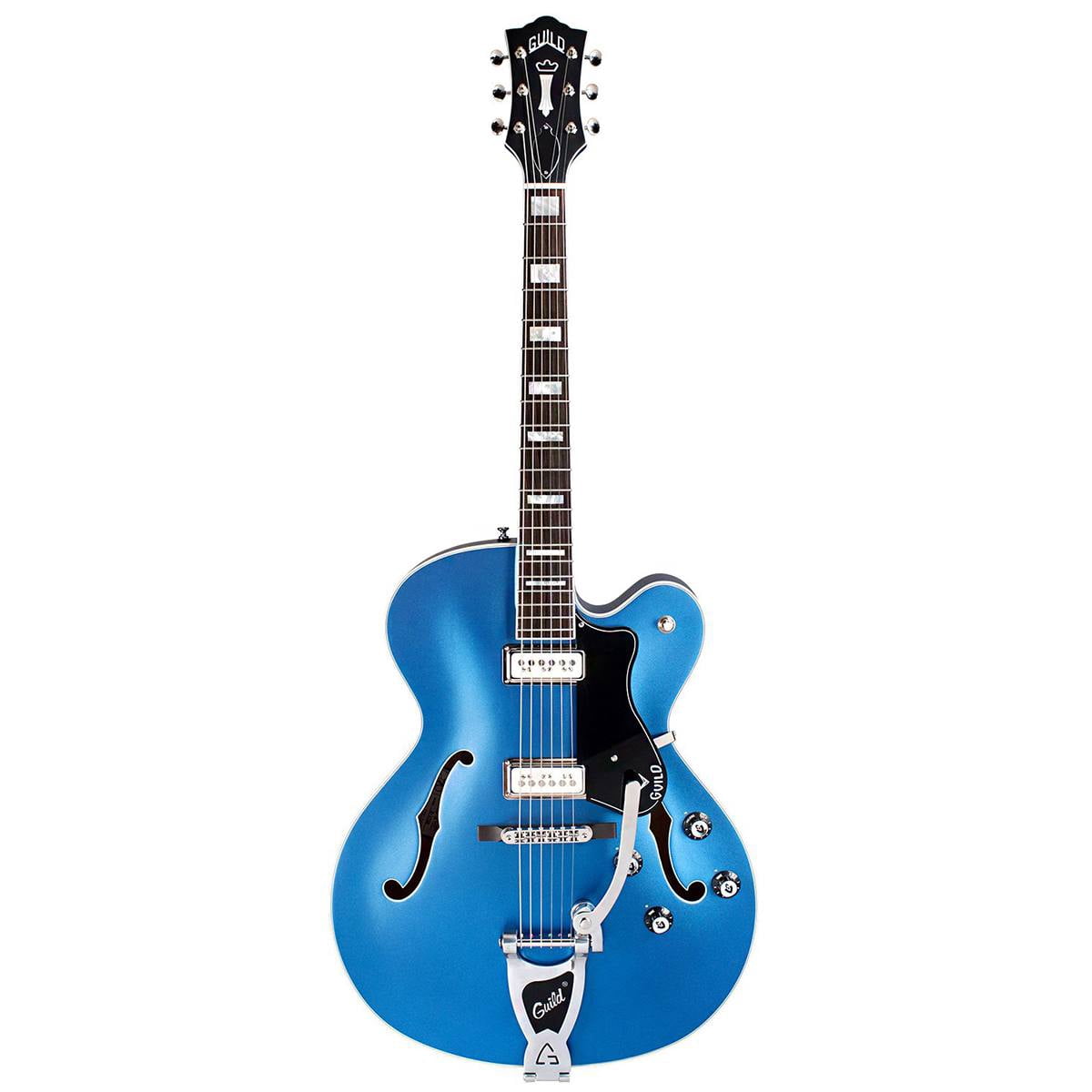 Guild X-175 Manhattan Special Hollow Body Electric Guitar with Arched Spruce Top, Malibu Blue