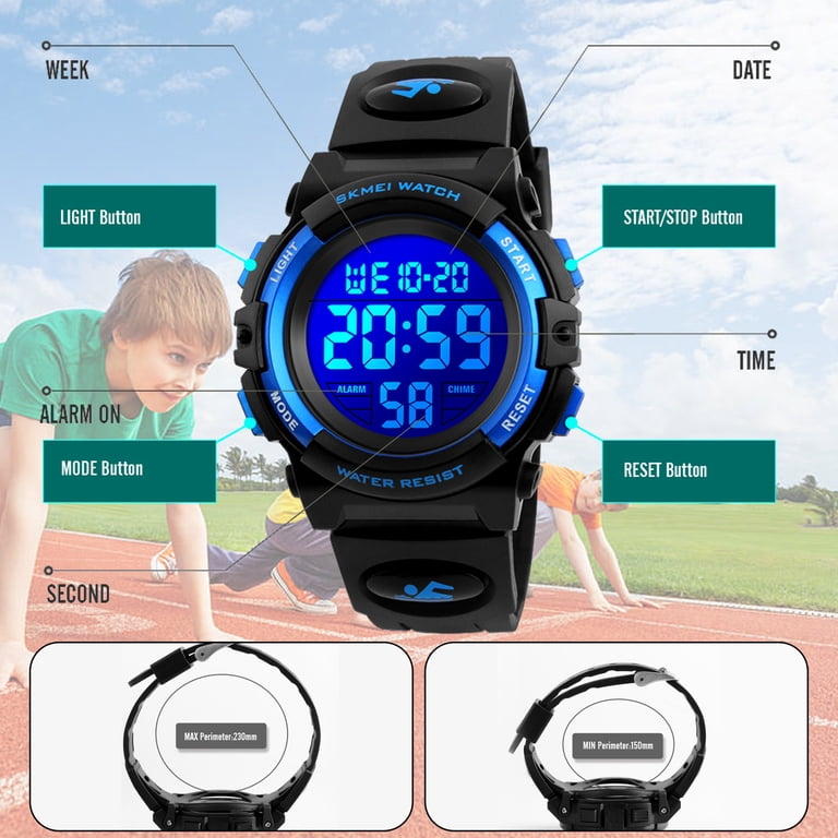 SKMEI Kids Digital Sport Watch 50M Waterproof Blue photo 7