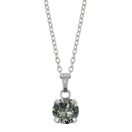 - X & O Rhodium Plated 8mm Prong Set Black Diamond Swarovski Pendant Necklace