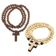 thumbnail image 2 of Pingxizhi 2Pcs Prayer Bead Pendant Cross Pendant Necklace Men Wood Beaded Cross Necklace Wood Bead Necklaces Wood Cross Necklace For Men, 2 of 11