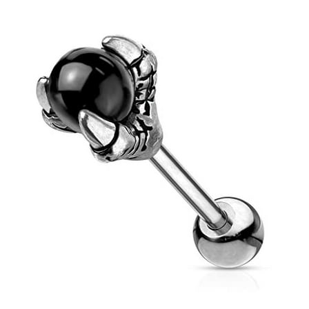 Body Accentz Tragus Dragon Claw Holding Black Ball 316L Surgical Steel Cartilage, Barbell Studs