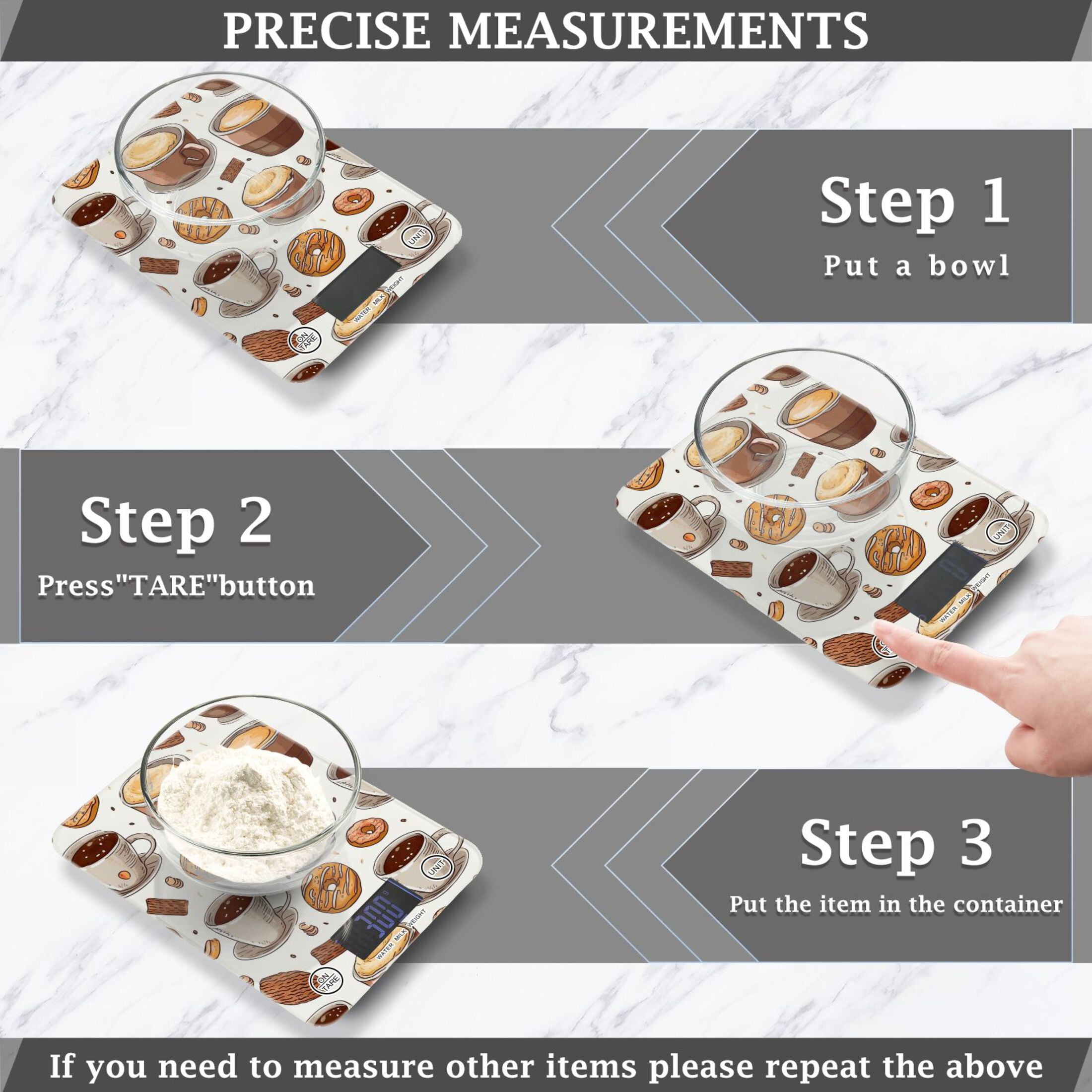 Donuts Coffee Biscuits Food Scale Digital Kitchen Scale Waterproof Tempered Glass Tare Function 11 lb for Baking Cooking Meal Prep