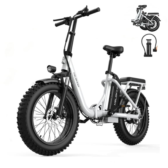 Helokeep COCO-U Step-Thru Folding Electric Bike for Adults, 16"x4.0 Fat Tire, 750W, 48V 10Ah, UL2849-Certified, 20MPH, Front Suspension, White