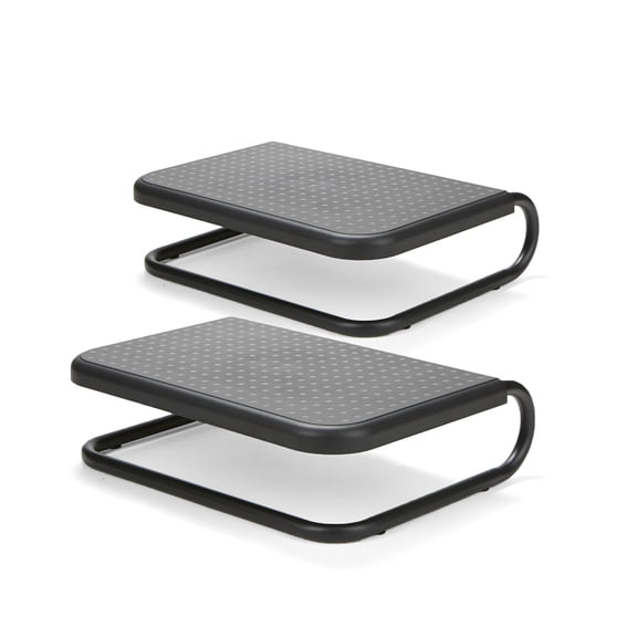 Mind Reader Metal Monitor Stand, Desk Riser Desktop Organizer 14.25"L x 11"W x 4.25"H, Set of 2, Black