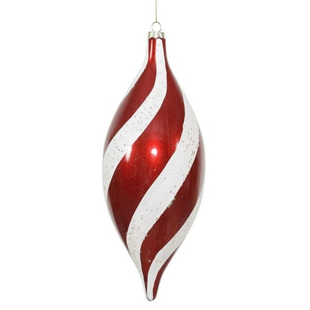 Red and White Matte Glitter Striped Spiral Shatterproof Christmas Finial Ornament 11" (280mm ...