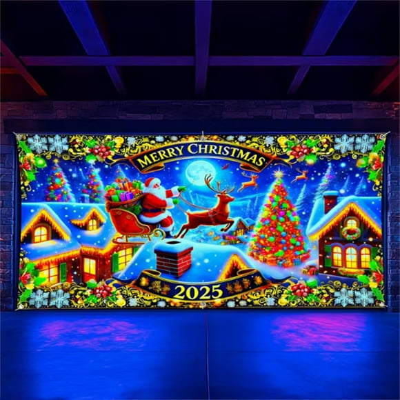 Hearth & Gear Merry ! Reindeer Sleigh Glowing Under Light Polyester Garage Door Purpose And Patio Easy To Hang Banners for Room Guys Quotes Baby Bunting Flag Signage Baby Bunting Girl Canadian Flag