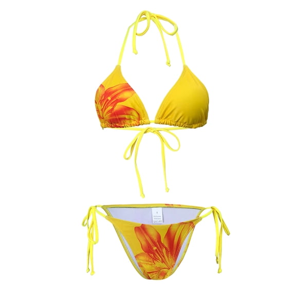 Enjoytime Swimsuit for Women Vintage Printed Halter V Neck Bathing Suit High Cut Tie Side Modest Bikini Sets