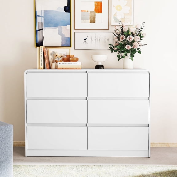 Kadyn White Chest of Drawer, 6 Double Drawer Dresser for Bedroom, Modern Storage Cabinet for Living Room, Dresser