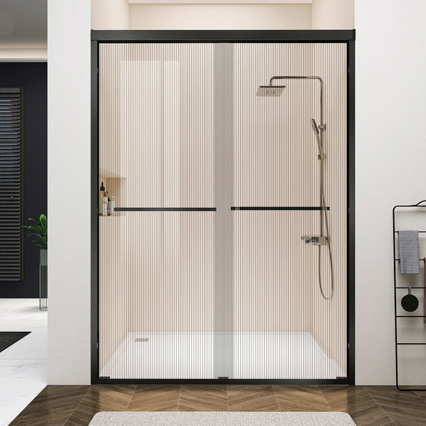 56 60 W X 76 H Shatterproof Laminated Glass Double Sliding Shower Door Vertical Stripe Com Shatterproof Laminated Glass, Shatter Proof Sliding Glass Door
