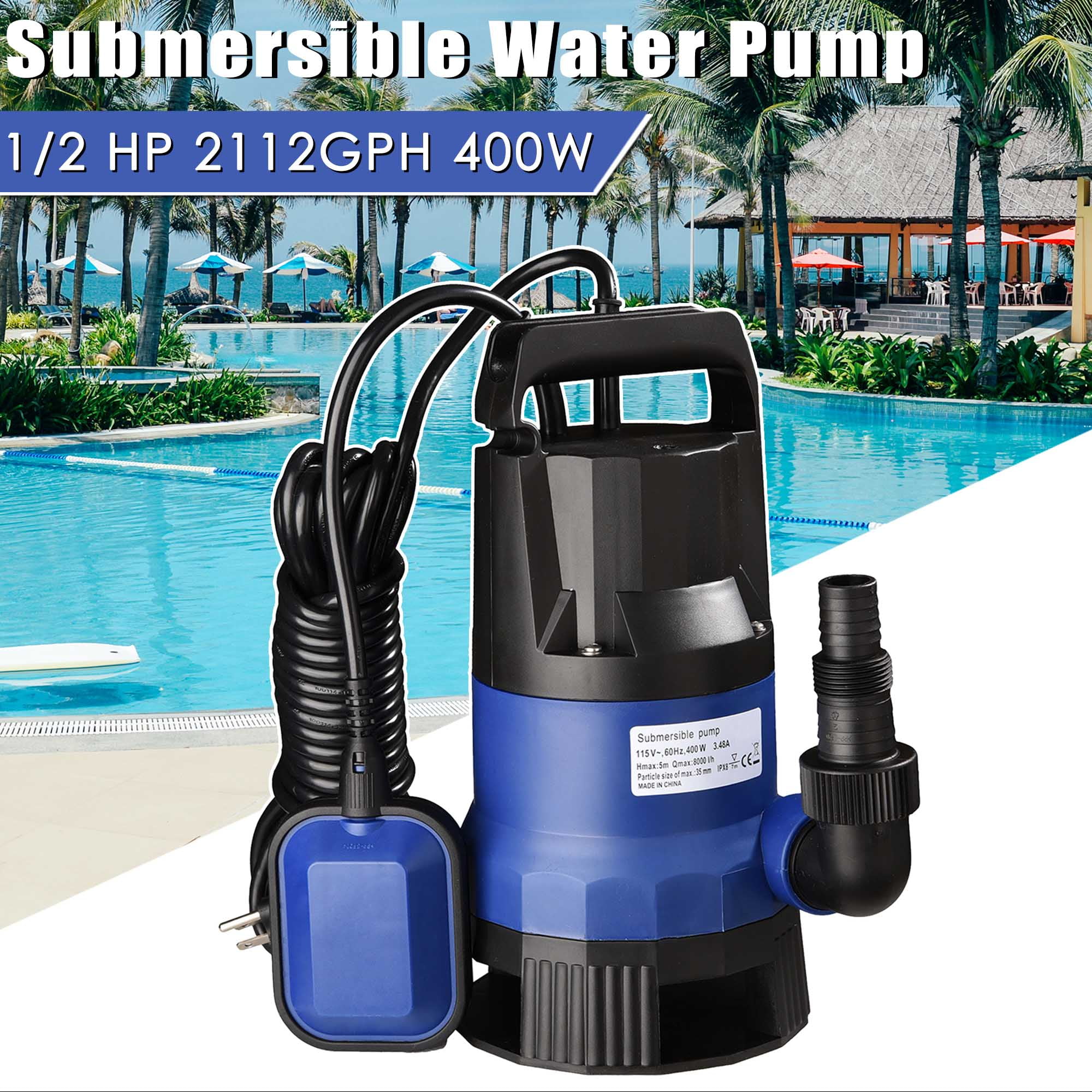 Sump Pump 1/2 HP Submersible Sump Pump with Float Switch Dirty Clean Water Pump for Swimming Pool Pond Drain Garden 
