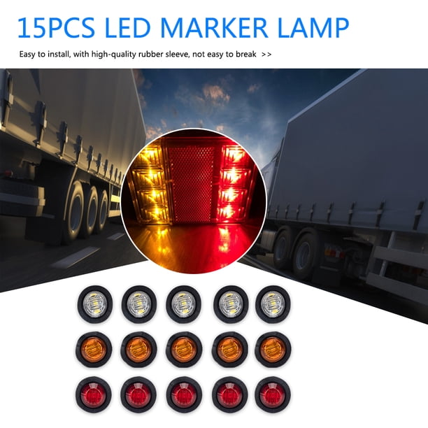Indicador lateral de remolque redondo de 3 LED con tubo termorretráctil 5xámbar + 5xrojo+ 5xblanco Ehuebsd Accesorios para autos y motos