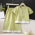 thumbnail image 2 of Edvintorg Girls Two Piece Outfits Sets Crewneck Short Sleeve Loose Fit Lightweight Button Up Shirt and Pant Size 1-15, 2 of 4