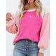 thumbnail image 4 of Sudadera de lana difusa con cuello redondo para mujer, informal, de moda, manga larga abombada, color block, Tops, color rojo rosa XL, 4 of 8