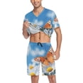 thumbnail image 3 of joogoo Men's Pajama Set Butterfly Daisy Flower V-Neck Pj Shorts Set 2 Piece Loungewear Sleepwear L, 3 of 7