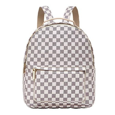 Daisy Rose - Daisy Rose Checkered Backpack bag - Luxury PU Vegan Leather (Cream) - www.semadata.org