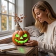 thumbnail image 6 of Halloween Pumpkin Green Light Night Light Resin Figurine, Spooky Glowing Pumpkin Decoration, Enchanting Ambiance Resin Ornament for Indoor Outdoor Halloween Party Decor, 6 of 9
