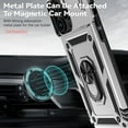 thumbnail image 6 of Heavy Duty Case for iPhone 15 Pro, Rugged PC Soft TPU Military Grade Shockproof Metal Magnetic Car Mount Cover with Camera Lens Sliding Ring Holder Bracket Hinge Protection Case, Silver, 6 of 8