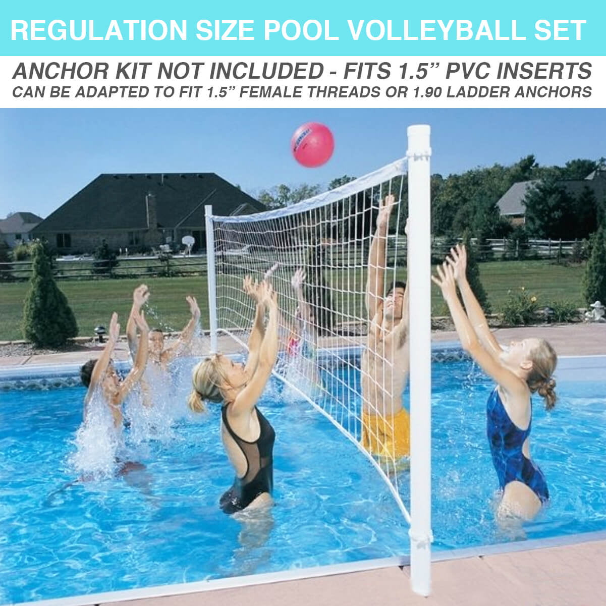 Dunn-Rite DMV300 ProVolly Pool Volleyball Set with Ball and 24 Foot Net 