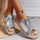 thumbnail image 5 of Bmisegm Women's Large Size Colorblocking Casual Round Toe Women's Single Shoes Lace up Ethnic Style Printed Sports Style Drag Shoes Sandals Women Summer Silver 6.5, 5 of 5