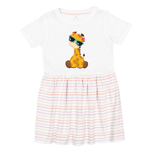 Inktastic Cute Giraffe, Giraffe with Sunglasses, Cute Animal Girls Toddler Dress