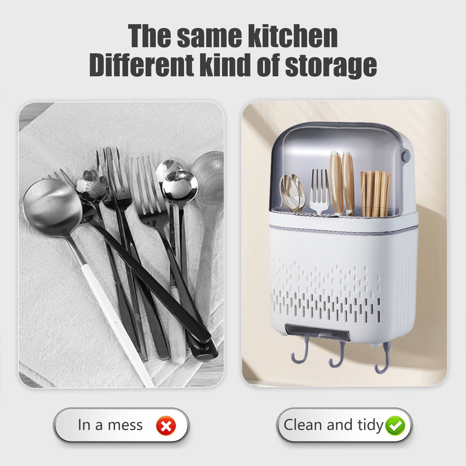 Dvumao Kitchen Organizers and Storage, Punch Free Wall Mounted Chopstick Cage with Lid Tableware Airing Storage Basket Kitchen Hanging Rack Suitable for Kitchen Restaurant Storage, Man Gifts