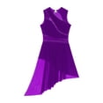 thumbnail image 3 of iiniim Women Rhinestone Lyrical Dance Dress Irregular Flowy Tulle Skirt Leotard Figure Ice Skating Dancewear Purple XL, 3 of 7