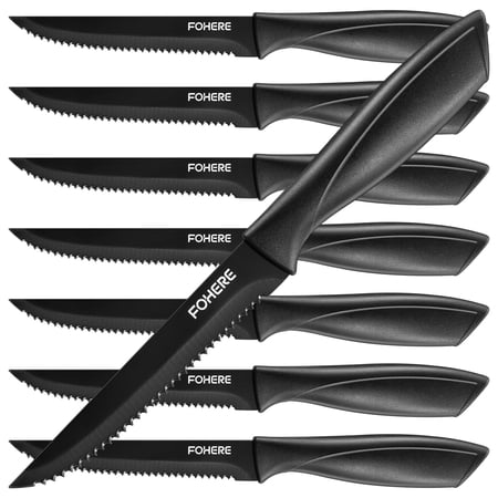 Steak Knives Serreated Steak Knife Set of 8 Black Stainless Steel Table Knife Set Perfect for Christmas New Year Gatherings Party