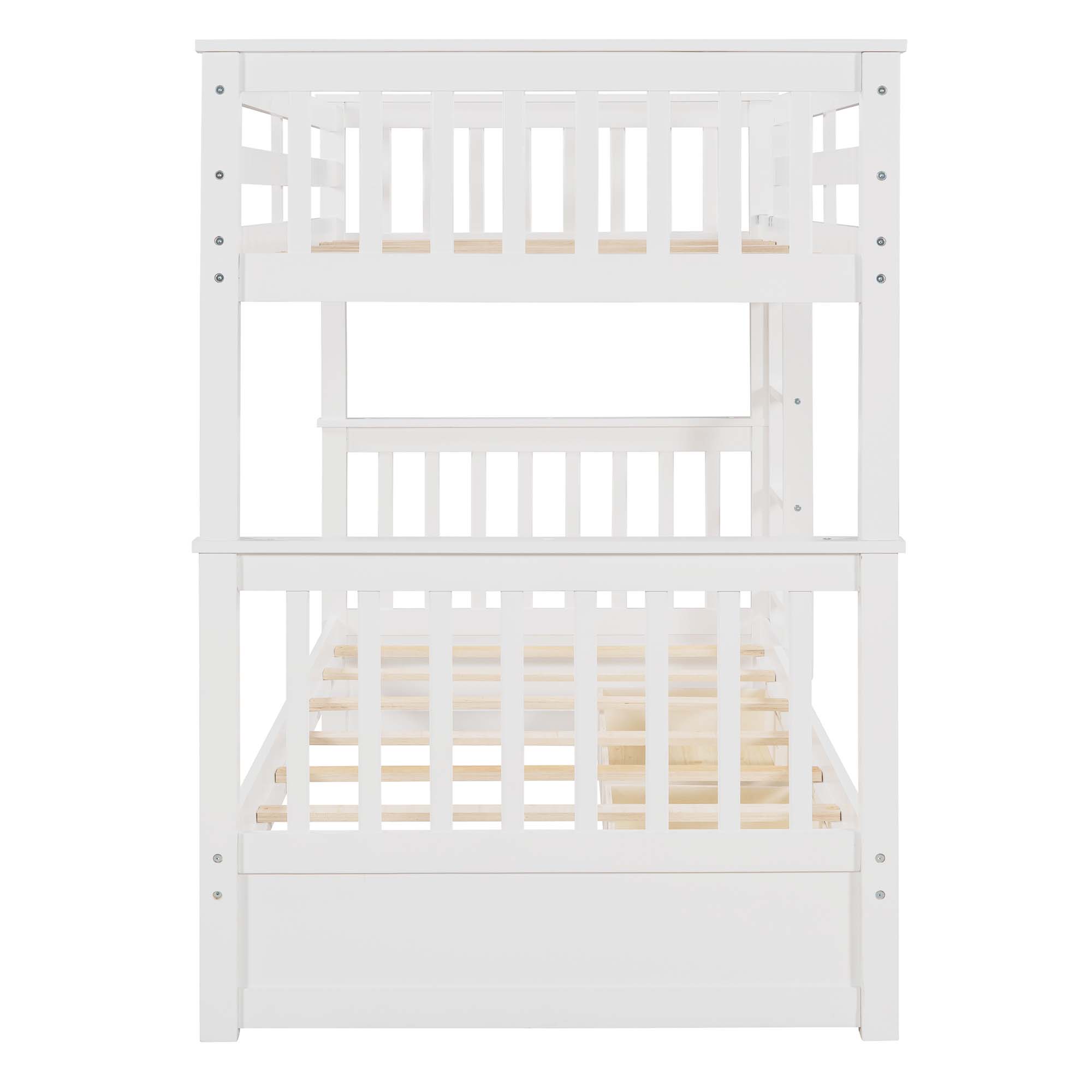 Aukfa Twin over Twin Bunk Bed with Two Storage Drawers, Wood Convertible Two Bed for Kids Teens - White