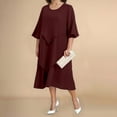 thumbnail image 2 of QHFBli Women's Chiffon Dresses 3/4 Bell Sleeve Crewneck Tiered Layered Flowy Dress Party Wedding Outfits, 2 of 6