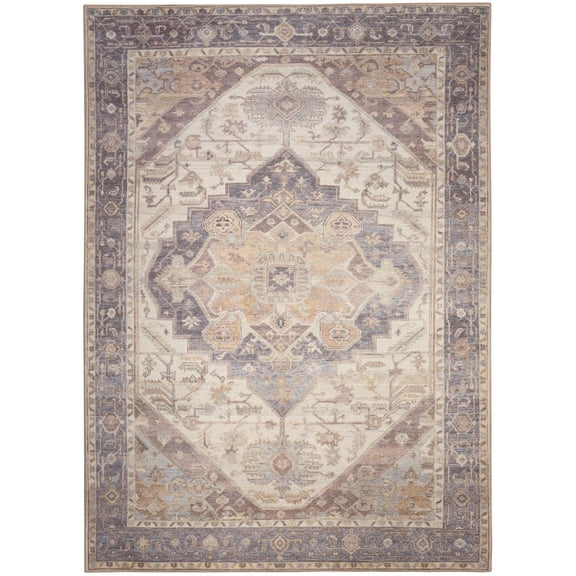 Nourison Vintage Washables 5'3" x 7'3" Ivory Purple Vintage Indoor Non-Slip Flatweave Rug