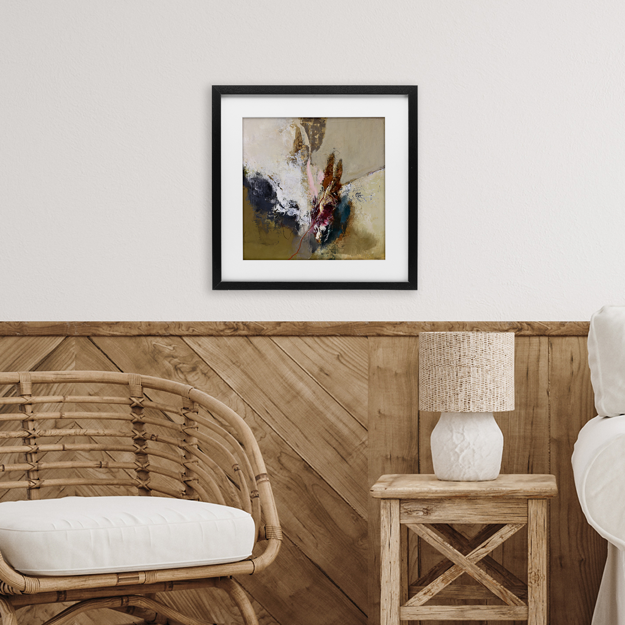 Earthy Mood Composition Black Framed Print Under Glass, design by Design Fabrikken