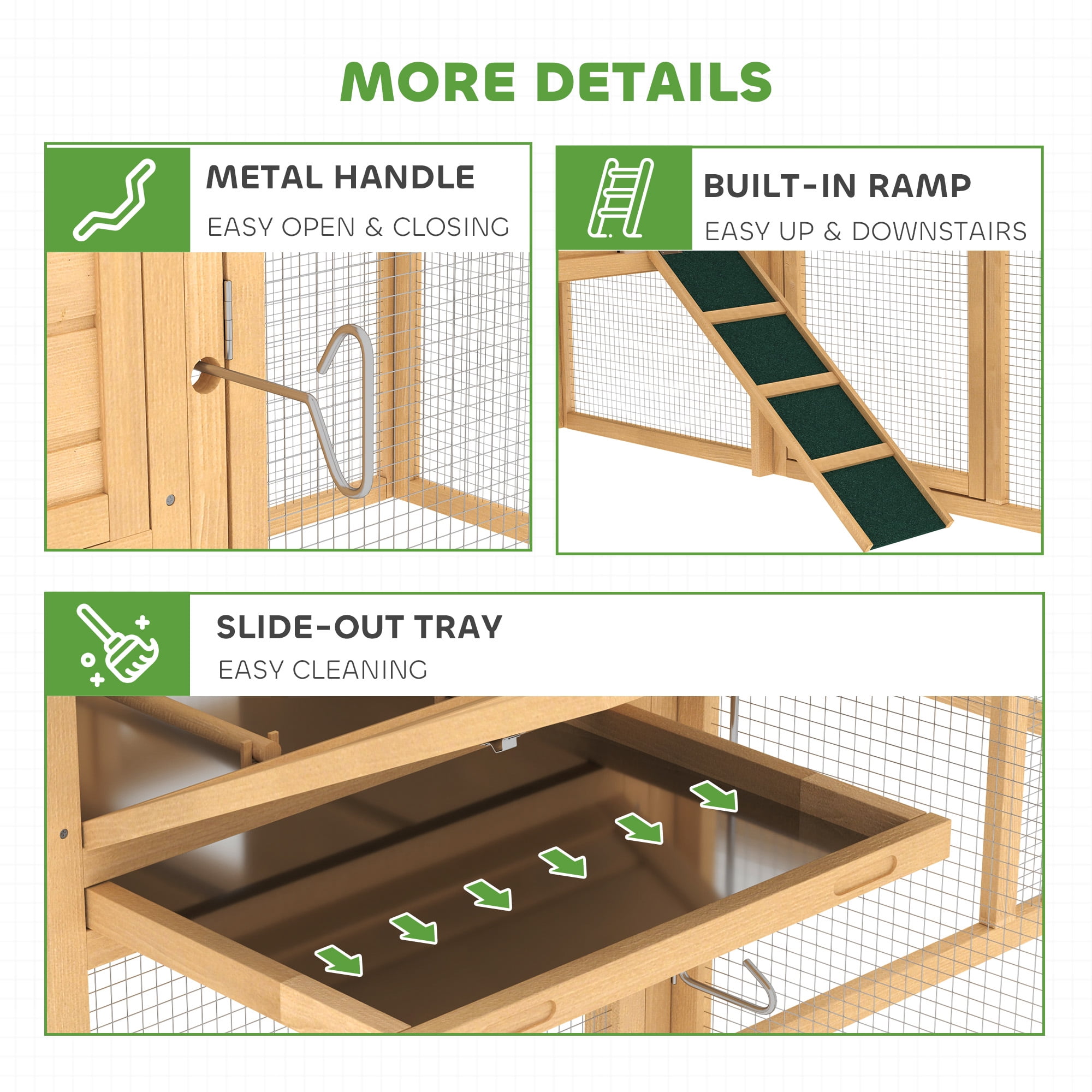 Wooden Chicken Coop with Nesting Box, Removable Tray, Ramp Run, Natural Wood