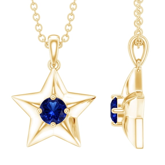 Rosec Jewels Lab Grown Blue Sapphire Star Necklace - Silver Sapphire Pendant with Chain (September Birthstone) - with Jewelry Box