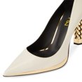 thumbnail image 4 of FSJ Women Elegant Pointed Closed Toe Slip On Pumps Golden Metal Chain Chunky High Heels Party Wedding Dressy Shoes Size 11 White, 4 of 4