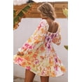 thumbnail image 1 of ABPHQTO Vestido floral escalonado de manga hinchada con cuello cuadrado amarillo para mujer, 1 of 5