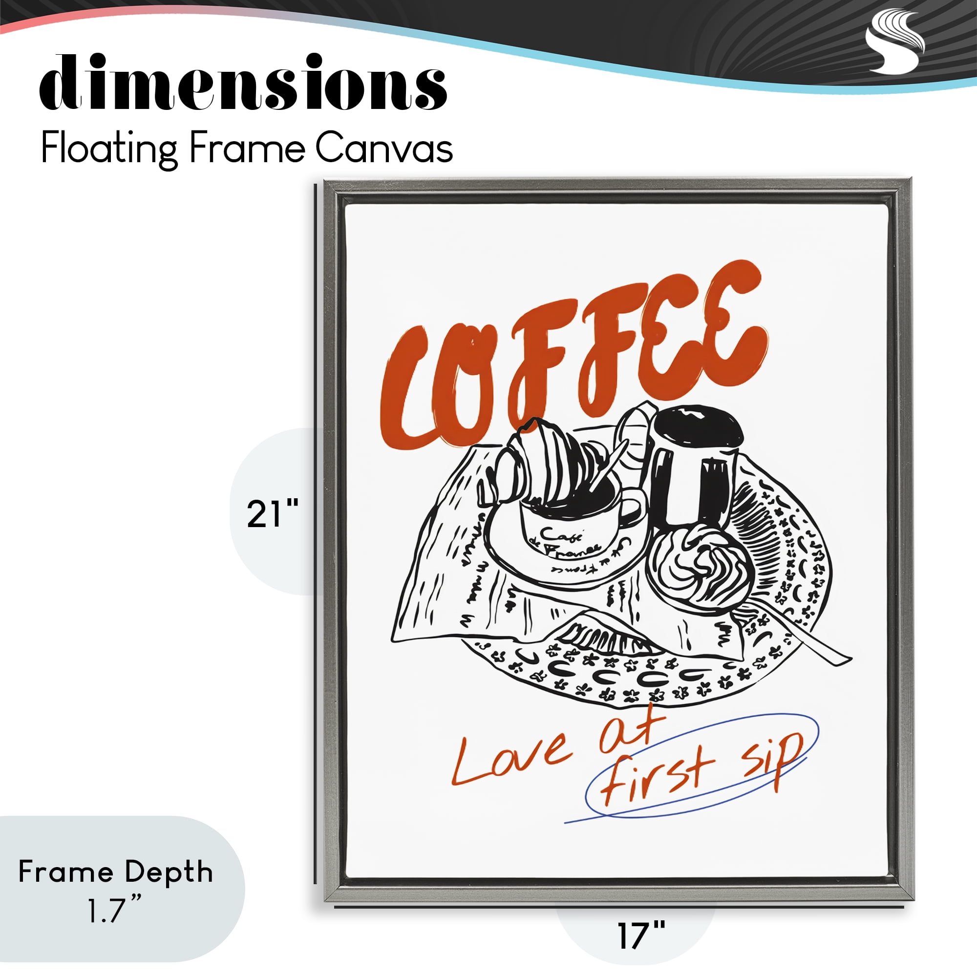 Stupell Industries Coffee Love At First Sip Gray Framed Floater Canvas Wall Art, design by The Prints Vibe