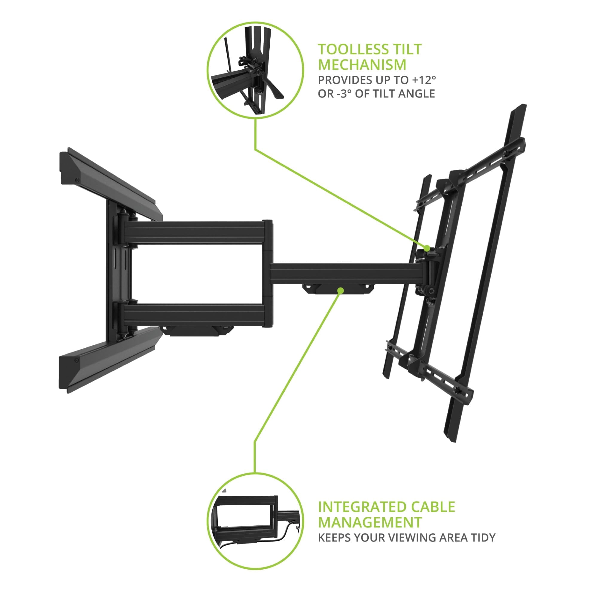 Kanto PMX800 Pro Series Full Motion Articulating TV Wall Mount for 55" - 120" TVs | Adjustable Horizontal Offset | Integrated Cable Management | Toolless Tilt | Extra Large Screen Support