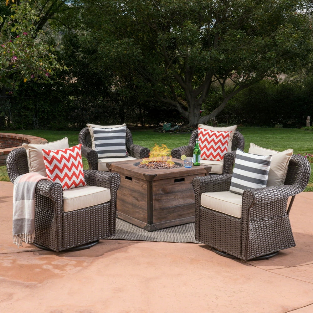 Roger Outdoor 5 Piece Swivel Wicker Club Chairs with Aluminum Frame and