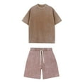thumbnail image 3 of Men's Summer Vintage Style Short Sleeve Shirt and Shorts Set Casual Split Suit Loose Fit Washed Cotton Linen Outfits for Beach Vacation Golf Streetwear Travel | AESTIVO,Coffee 2XL, 3 of 9