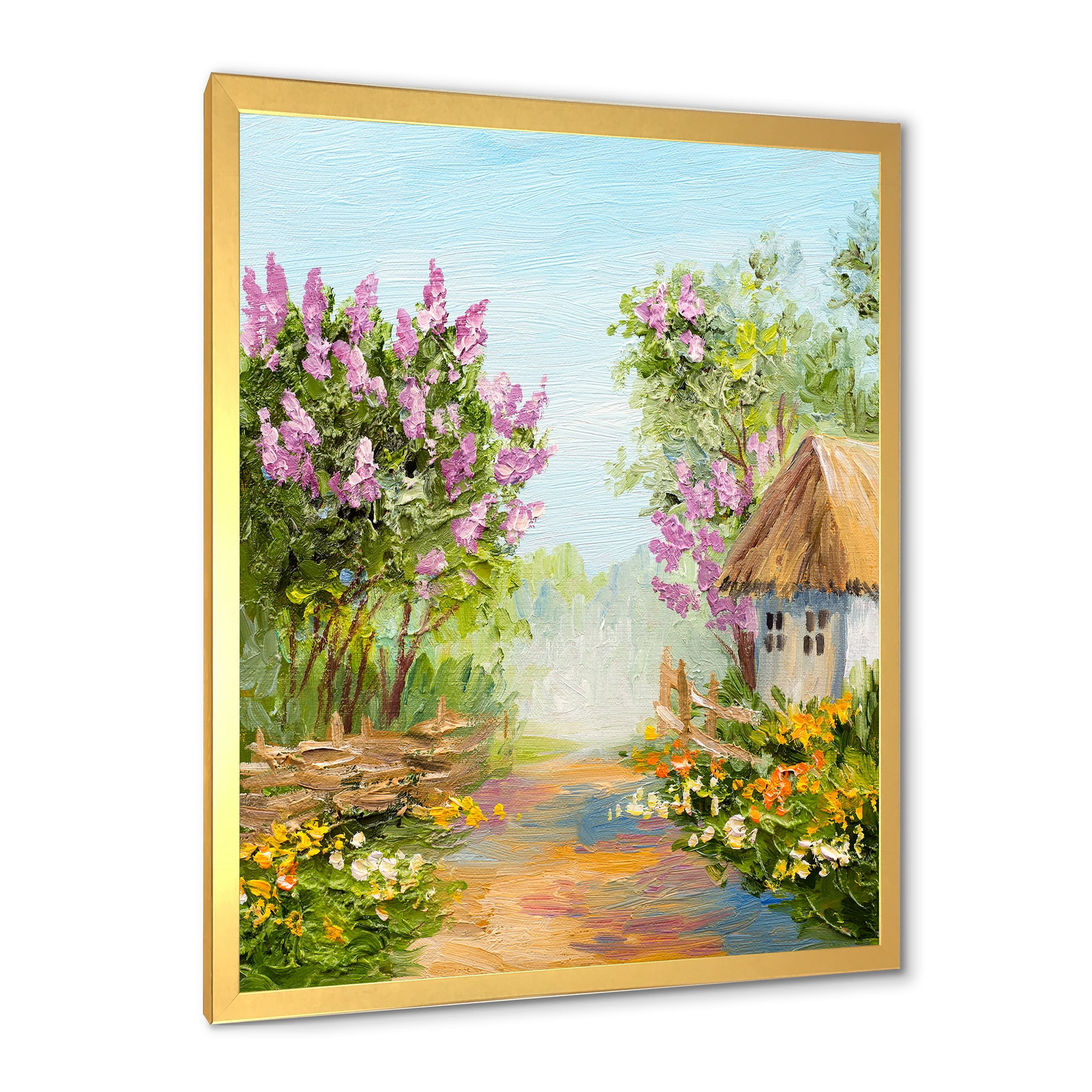 Designart 'Little House In The Blossoming Flowers Forest' Lake House Framed Art Print
