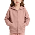 thumbnail image 3 of Jalioing Big Girls Cotton Hoodies Casual Fashion Full Zip Up Long Sleeve Hooded Jacket Kids Plain Sweatshirt with Pocket, 3 of 8