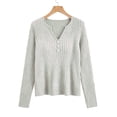 thumbnail image 4 of Knitted Tops for Women Textrued V Neck Long Sleeve Sweater with Three Button Lightweight Sweaters for Fall L, 4 of 5