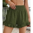 thumbnail image 4 of PRETTYGARDEN Summer Shorts for Women Boho Elastic Waist Ruffle Casual Hollow Out Embroidered Beach Bottoms with Pockets, 4 of 10