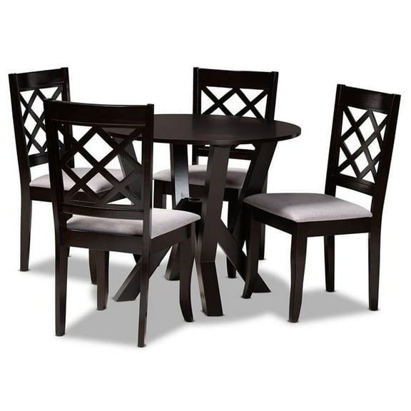 Bowery Hill Grey Upholstered and Dark Brown Finished Wood 5-Piece Dining Set