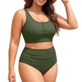 thumbnail image 4 of Plus Size 2 Piece Swimsuit High Waisted Bikini Control Bathing Ribbed 2026 Swimwear Womens Bathing Suits Shorts Set Sports Swimsuits for Women with Zipper in Back Womens Swim Shorts 2x Woman Swimsuit, 4 of 4
