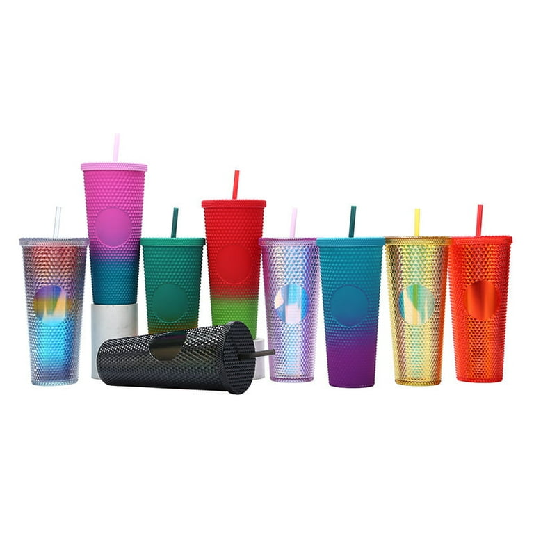 Two-Tone Matte Reusable Tumbler with Lid and Straw,24oz Matte Plastic  Studded Cup Volume BPA Free (Purple) by Torubia
