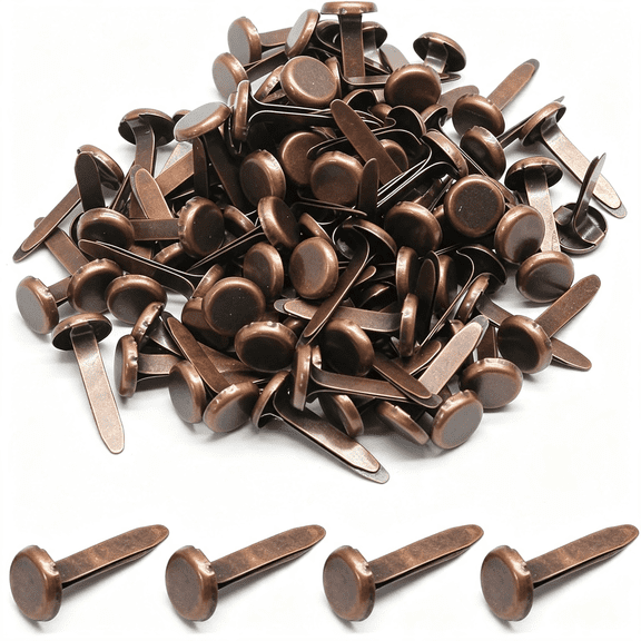 BPPEG 100 Pcs Mini Brads Fasteners - Mini Round Head Metal Paper Fasteners for Diy Craft - Bronze(Brads for Paper Crafts 8Mm17Mm)